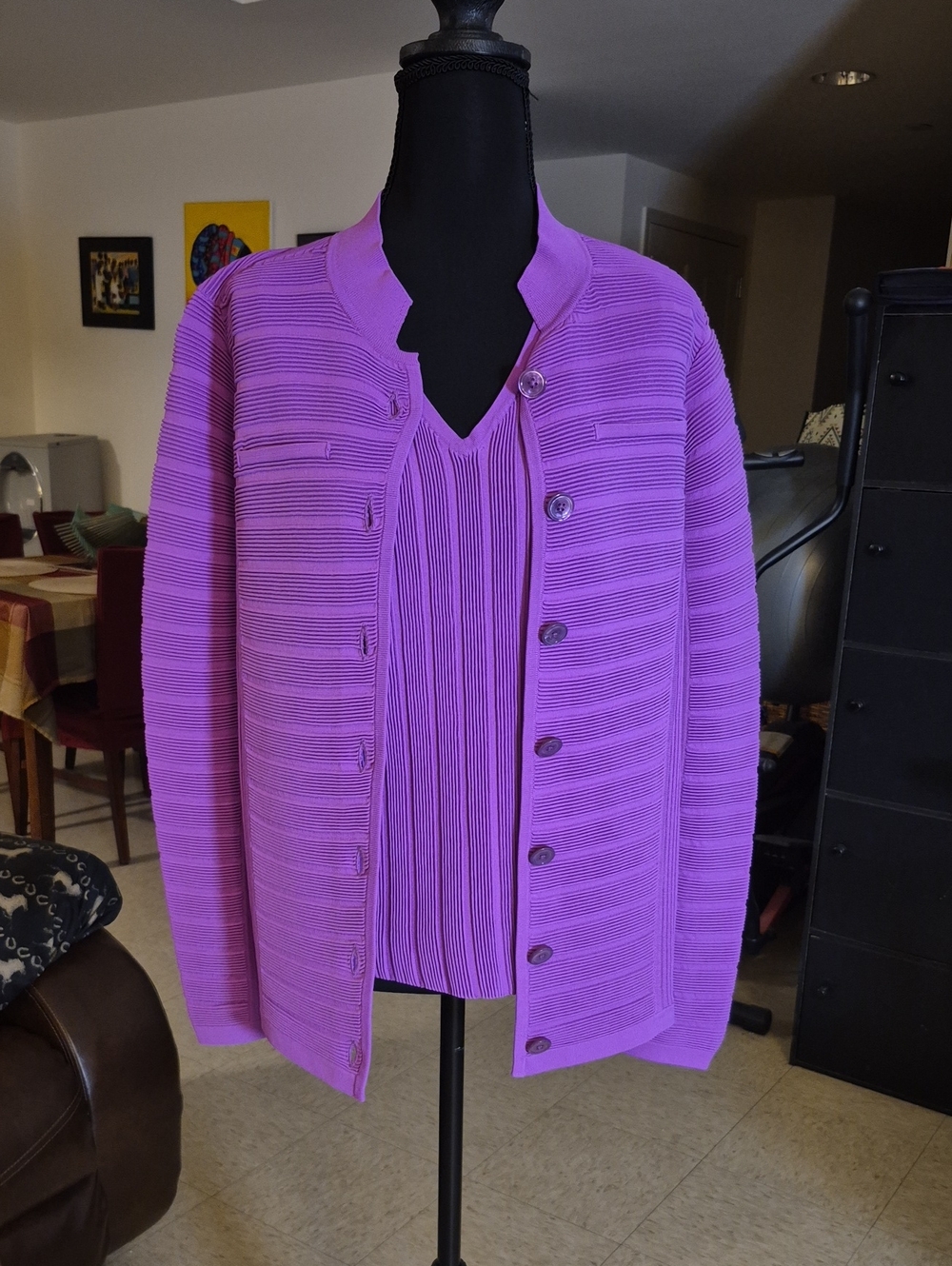 Carlisle Purple Ribbed Knit Cardigan and Shell Set